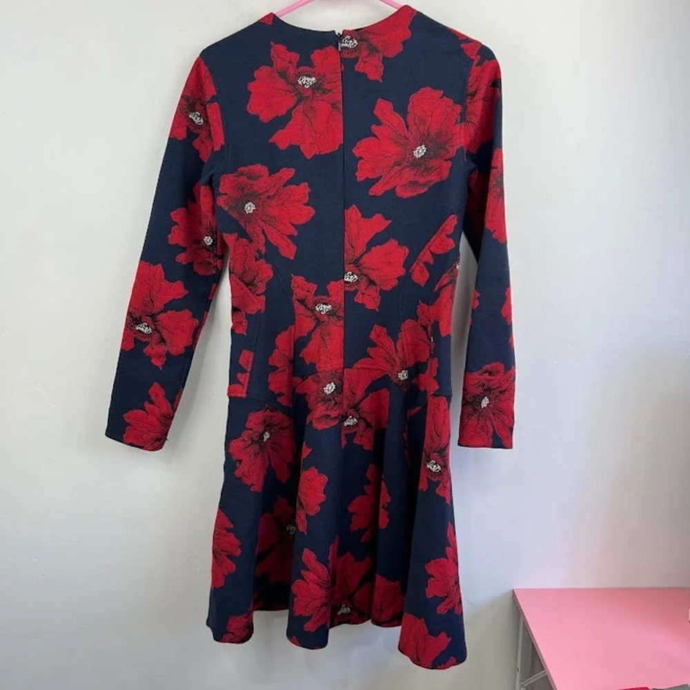 Lela Rose Poppy Print Long-sleeve fit and flare dress Womens size 4
